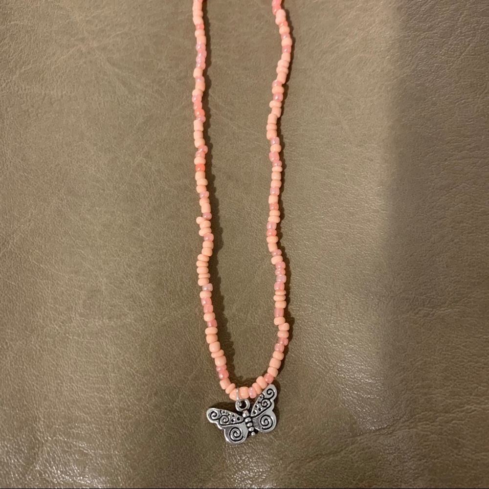 Pink Beaded Butterfly Necklace!